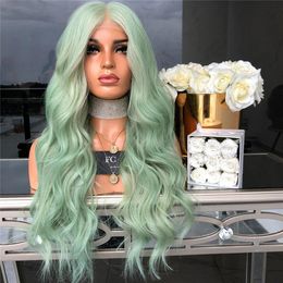 SHUOWEN Synthetic Hairs Wigs 26 inches Green Wave Simulation Human Hair Wig Perruques Pelucas XY-GREEN