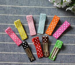 20pcs 35MM covered polka dot ribbon hair clip Accessories tiny hairpin alligator Double Prong clips girl Hair Bows flowers hairband FJ3240