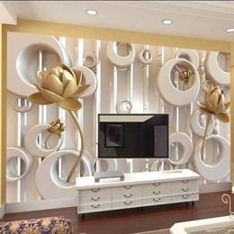 3D Wall Mural Stereoscopic Golden Lotus Ring Cycle Custom Modern Luxury Creative Wallpaper TV Backdrop Mural Wall Paper For Wall