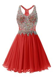 2019 New Elegant V-Neck Short Chiffon Homecoming Dress Beaded Appliques Prom Graduation Gown Mini Cocktail Party Gown QC1418