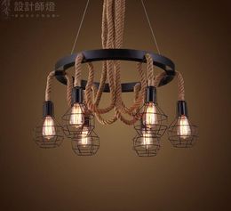 Pendant lights creative hemp rope chandelier personalized American style industrial vintage led chandeliers theme restaurant cafe club b MYY