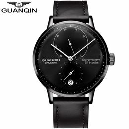 GUANQIN Mens Watches Top Brand Luxury Automatic Date Men Casual Fashion Clock Waterproof Genuine Leather Mechanical Wrist Watch