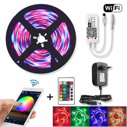 5M WiFi RGB LED Strip Waterproof 2835 DC 12V Diode Tape Flexible Neon Ribbon Led Lights Strips RF Remote Controller+Adapter Plug