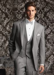 Classic Groom Tuxedos Light Grey Groomsmen Mens Wedding Dress High Quality Man Jacket Blazer 3 Piece Suit(Jacket+Pants+Vest+Tie) 1666