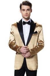 Classic Designe Gold Men Wedding Dress Excellent Groom Tuxedos Popular Jacket Blazer Men Business Dinner/Darty Suit(Jacket+Pants+Tie) 513