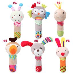 15-18cm baby toys hand wand Plush toy cartoon animal dog owl rabbit bee hand rocker toy baby handbell wholesale