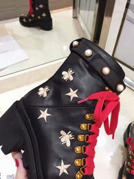 Hot Sale-omen Shoes Fashion British Boots Round Toe Martin Boots Buckle Strap Chunky Heel Round Toes Fashion Embroidered Ankle Boots