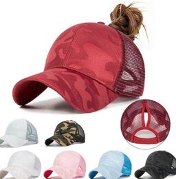 Summer Ponytail Messy Bun Baseball Cap Hip Hop Camouflage Breathable Mesh Back Adjustable Snapback Hat 7 colors LJJK2038