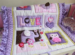 3d Embroidery Baby Crib Bedding Sets Purple Color 5pcs One Kit Animal Flowers Children Bed Suit 247dhE1