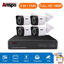 Anspo 4CH 1080P CCTV Система Камеры Безопасности 5 в 1 DVR ИК-вырез Домашнего Наблюдения Водонепроницаемый Открытый Белый Цвет