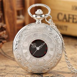 Classic Silver Smooth Case Pocket Watch Retro Men Women Quartz Analog Watches Necklace Pendant Chain Clock Gifts