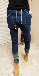 male HIPHOP Low Drop crotch pants men denim Jeans hip hop sarouel men jogger pants baggy