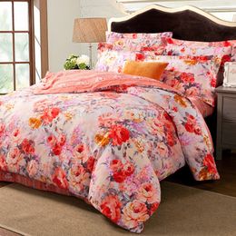 Wholesale-Express Shipping Vintage Pink Red Floral Reversible Duvet quilt Cover Sets Yarn-dyed Cotton Adult Girls New Arrival Queen King
