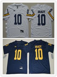 Discount cheap jersey color size Michigan Wolverines College Football Jerseys 10 Tom Brady Jerseys Men's outdoor top quality cheap and sweatshirt white blue size S-3XL
