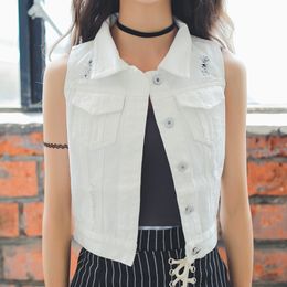 white sleeveless denim jacket womens