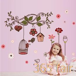 the new wall stickers for kids room decor flower vinyl vine wall art decals and birdcage adesivo de parede infantil 5070 p3