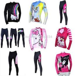 2014 women cycling Jersey sets with hello kitty & Tom Jerry & Mickey, in autumn fall with long sleeve bike top & (bib) pants from gore cycling jerseys manufacturers