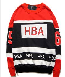 Free shipping autumn winter HBA Hood By Air red and black stitching 69 letters fleece sweater men women