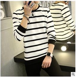 Discount black white stripe sweater men 2016 Hot Sale Leisure Sweaters Men Stripe Hooded Sweater For
