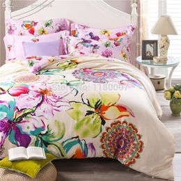 Discount pink butterfly duvet cover Wholesale-Luxury Reactive Printing Bedding Set Super Soft Tencel Silk