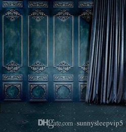 Photography Curtain Background 2017 Studio Dark Blue Door Curtain 5x7ft Computer Painted Vinyl Backdrops For Photography Children Wedding Photo Studio Background