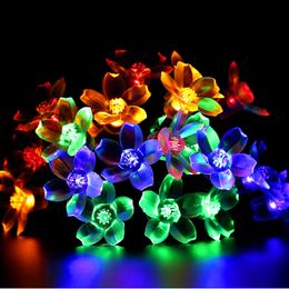 Solar powered Sakura flower outdoor led christmas string lights 7M 50LEDs 7 colors led string light christmas holiday garden