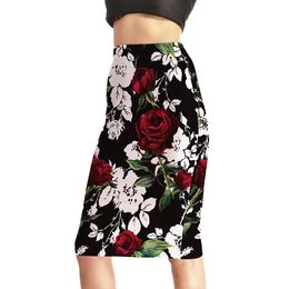 Discount Black Floral Pencil Skirt | 2017 Black White Floral ...
