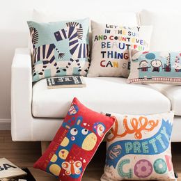 giraffe elephant zebra bus have nice day cartoon decorative throw pillowcase for sofa designer cotton linen cushions cover home decor cusion - Discount Designer Home Decor giraffe elephant zebra bus have nice day cartoon decorative throw pillowcase for sofa designer cotton linen cushions cover home decor cusion - Discount Designer Home Decor