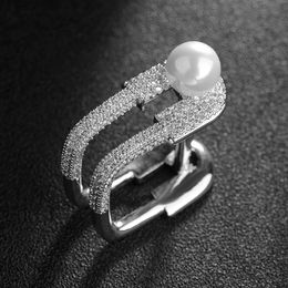 2017 new arrival intensive pave aaa cubic zircon with pearl ring silver plated double horseshoe famous brand for women jewelry - Horseshoe Wedding Rings 2017 new arrival intensive pave aaa cubic zircon with pearl ring silver plated double horseshoe famous brand for women jewelry - Horseshoe Wedding Rings