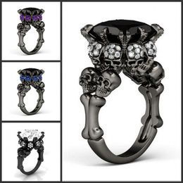 brand punk jewelry skull 10kt black gold filled demon princess 5ct 4 colour sapphire cocktail wedding bands ring for women men size 5 10 - Skull Wedding Rings For Men brand punk jewelry skull 10kt black gold filled demon princess 5ct 4 colour sapphire cocktail wedding bands ring for women men size 5 10 - Skull Wedding Rings For Men