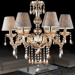 European modern minimalist living room lamp crystal chandelier crystal candle lights dining room bedroom chandelier light with shade 6