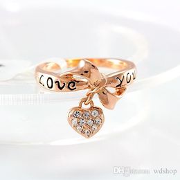 wholesale italina brand love you womens ring white gold plated bowknot female ring with heart diamond noble design ring womens wedding ring designs - Discount Wedding Rings Women wholesale italina brand love you womens ring white gold plated bowknot female ring with heart diamond noble design ring womens wedding ring designs - Discount Wedding Rings Women
