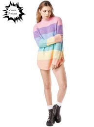 2016 autumn and winter korean kawaii lolita punk unif similar style pink macaron pull femme loose oversized knitted sweater