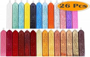 26Colors Antiques scellant des bâtons de cire avec des mèches pour la lettre de portage rétro vintage de joint de cire de joint multicolore de sceau de bricolage cire1542933