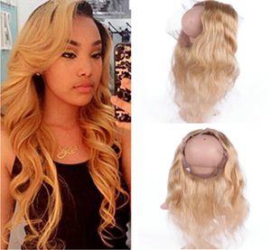 27 Honey Blonde 360 Lace Frontal Closure Pre Plucked Body Wave Cheveux Russes Fraise Blonde Full Frontals 360 Band Lace Closure3110784