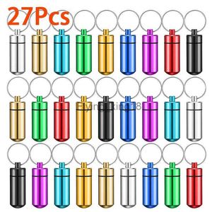 27pcs porte-clés en aluminium boîte à pilules de médicaments étanche portable mini boîtes à pilules de voyage médecine porte-vitamine cas bouteille HKD230812