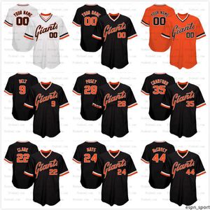 28 Buster Posey Camisetas de béisbol SF Giants Crawford Brandon Belt Will Clark Willie Mays Willie McCovey En blanco sin número de nombre Camiseta de béisbol de retroceso