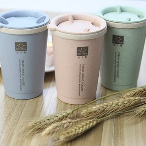 Vasos biodegradables respetuosos con el medio ambiente de 280ml, taza de café de paja de trigo con logotipo personalizado de viaje reutilizable para el hogar y al aire libre
