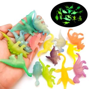 28pcs mini dinosaures lumineux brillent dans les jouets de dino foncé garçons et filles décorations de gâteau cadeau d'anniversaire modèle à collectionner