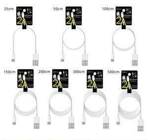 Câbles 2A 1M 2M 3M 1,5m Affichage en carton Micro USB Type-C Câble Android Câble de données de charge rapide pour Samsung Huawei Xiaomi