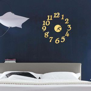 2D DIY Pequeños relojes digitales de pared digital pegatina de espejo acrílico Número único Reloj Arte para la oficina Decoración del hogar para niños Decoración al por mayor