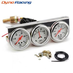 Jauge de pression d'huile de panneau chromé de 2 pouces Jauge de température d'eau Ampèremètre Kit de jauge triple Set Compteur de voiture à visage blanc YC1013232995