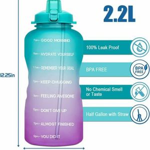 2L Sans BPA En Plastique Gallon Sport Étanche Marqueur De Temps Paille Bouteille D'eau Pour L'extérieur Portable Drinkware Boisson Bouteille 210917