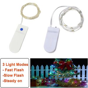 2M 20LEDs Cadena de luz CR2032 Luces LED con pilas 3 modos Flash Mini Lámpara de alambre plateado Decoración Navidad Fiesta de bodas de Halloween