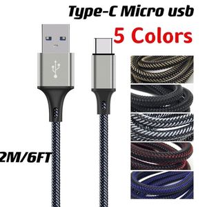 2M/6ft charge rapide Type C câble Micro Usb câbles de filet de poisson tressés pour Samsung s8 s10 htc lg téléphone mobile android