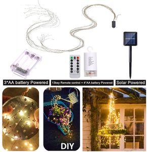 Guirlande lumineuse solaire LED de 2M, branche lumineuse d'arbre, vigne, féerique, fil de cuivre et d'argent, lampe décorative pour noël, jardin, Patio