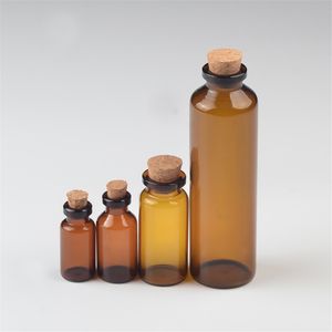 Frascos de vidrio ámbar de 2 ml, 5 ml, 10 ml, 50 ml con corcho, frascos pequeños marrones vacíos, minibotellas, contenedores, 24 unidades
