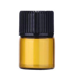 Bouteille d'huile essentielle en verre transparent ambré de 2 ml avec bouchon intérieur et bouchons noirs LX7544