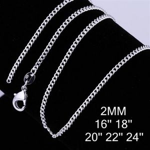 Collar de cadena de plata de ley 925 de 2MM, joyería de cadenas con cierres de langosta para mujer, 16, 18, 20, 22, 24 y 26 pulgadas GA262303O