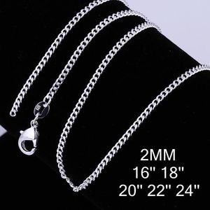 Cadena de 2MM, collar de cadena de plata de ley 925, cadenas de broches de langosta a la moda para mujer, joyería de 16 18 20 22 24 26 pulgadas, envío gratuito